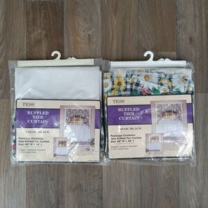 Vintage Tess Set of 2 Ruffled‎ Tier Curtains Gingham Sunflower Print Made in USA